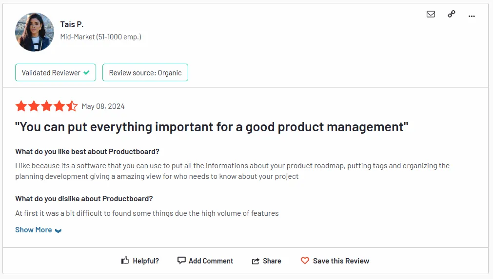 Customer review of Productboard