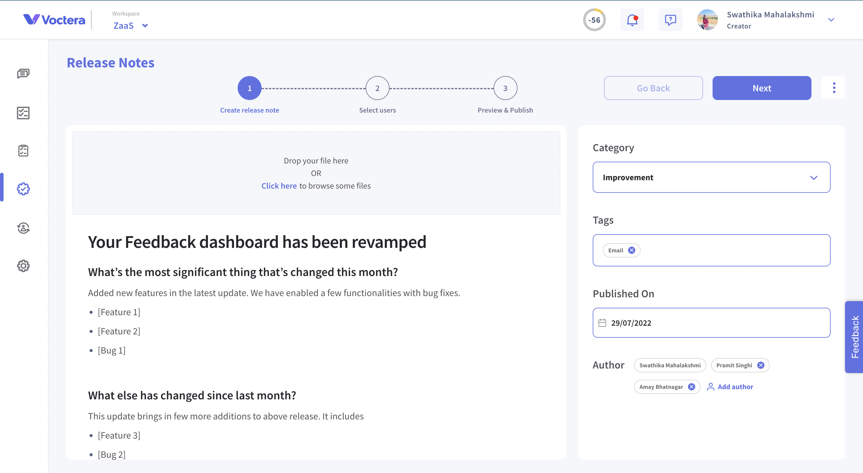 Category, tags, authors in release notes