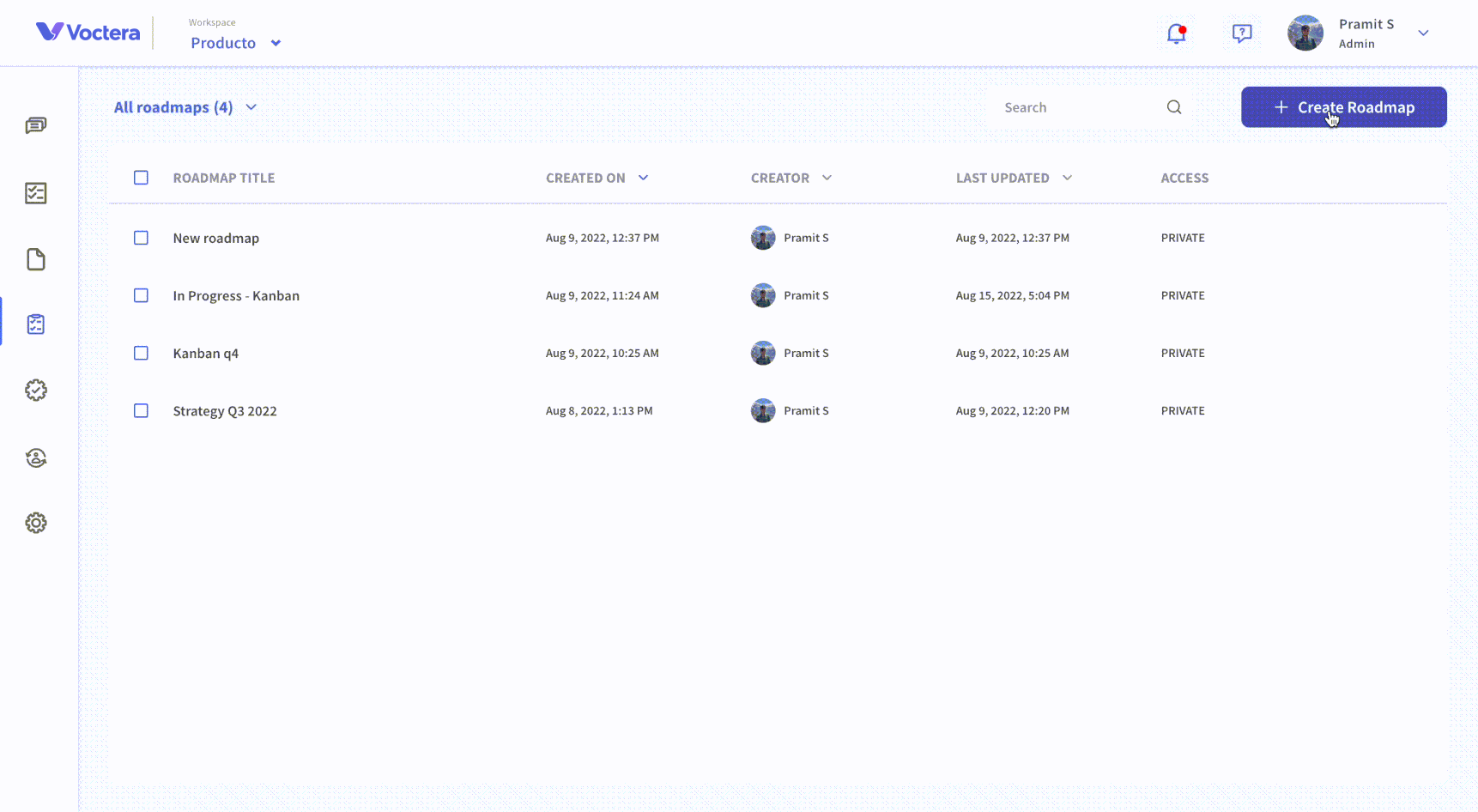 voctera create a roadmap