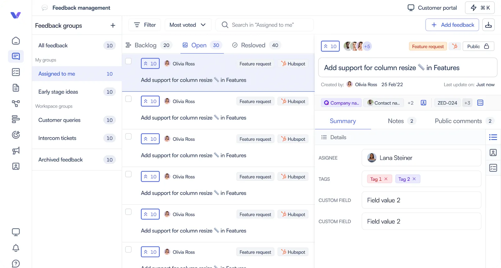Voctera feature requests dashboard